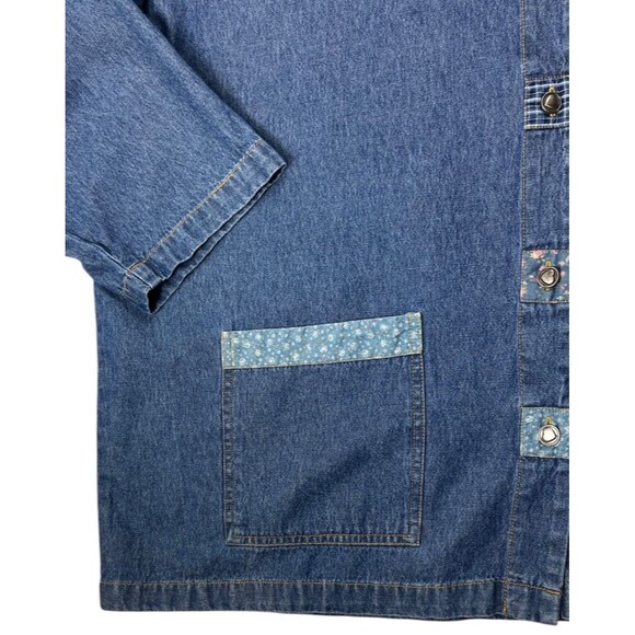 VTG 90s Teddi Light Blue Denim Chore Jacket Emboidered Applique Patchwork Sz 2X - Picture 7 of 16
